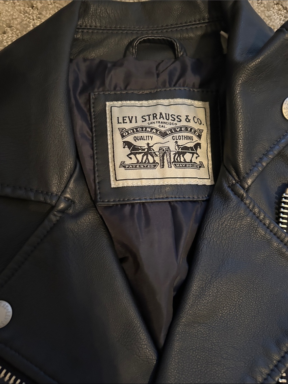 Levi's Navy faux Leather Moto Jacket with Silver Hardware - Picture 2 of 3